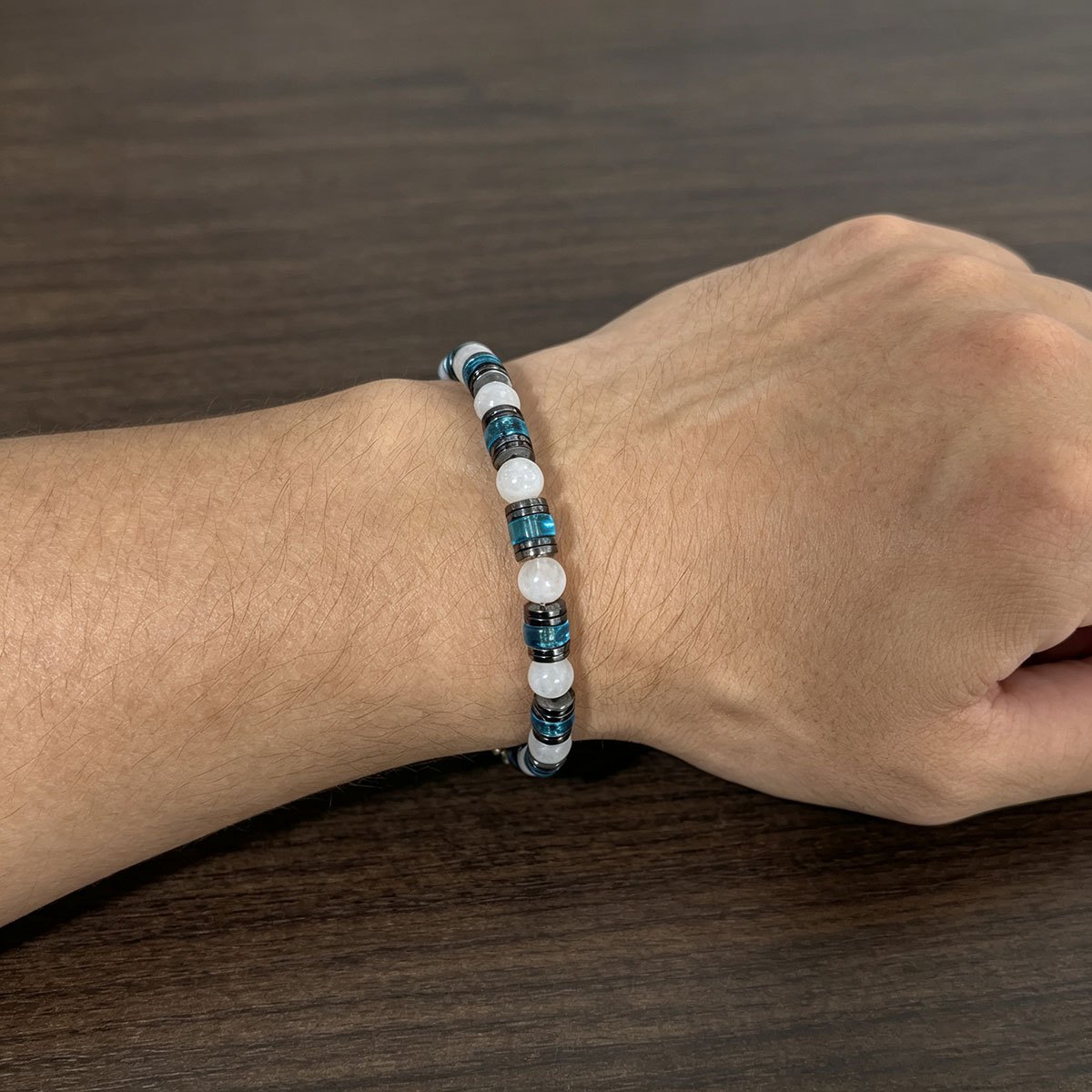 Moonstone Bead Bracelet with Adjustable Golden Chain